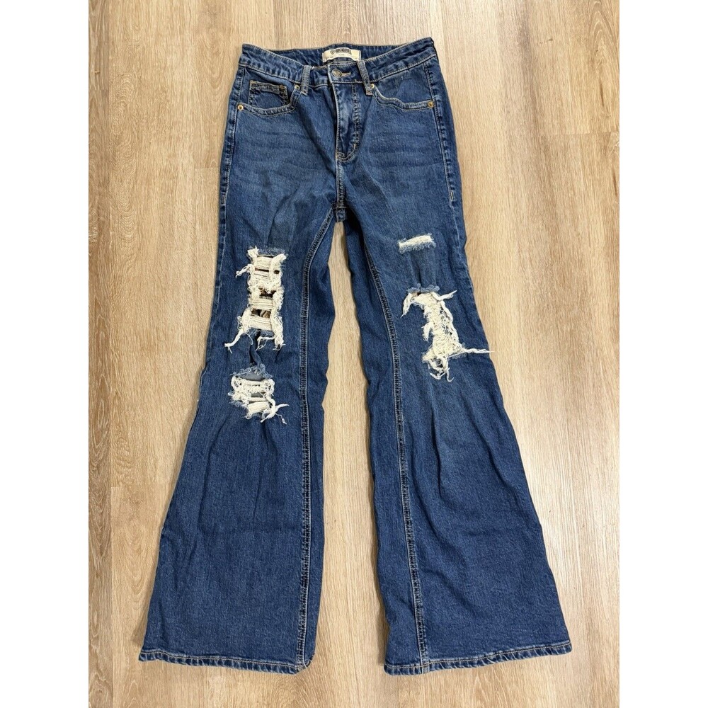 Rock And Roll Cowgirl High Rise Flare Denim Ripped Aztec Detail Size 28x32